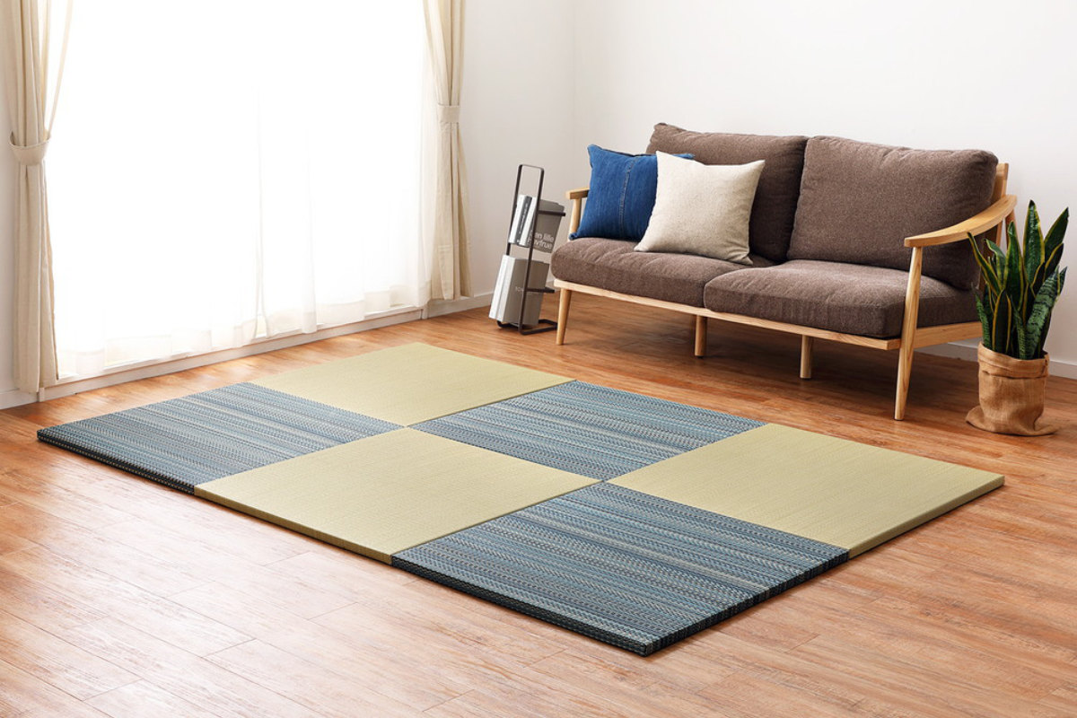 ユニット畳 置き畳 倉敷 約82×82 滑り止め付き 12枚セット ブルー ( 畳マット 畳 ラグ マット システム畳 フロア畳 フローリング畳 簡単 設置 軽い フローリング 手軽 和室 洋室 い草 厚み クッション性 キズ防止 ) 【ナチュラル】 ナチュラル