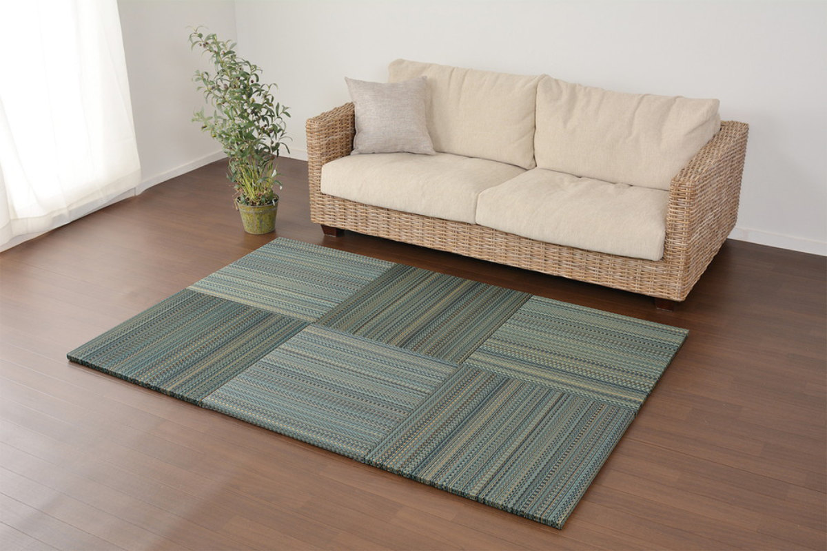 ユニット畳 置き畳 王騎 約65×65 滑り止め付き 6枚セット ブルー ( 畳マット 畳 ラグ マット システム畳 フロア畳 フローリング畳 簡単 設置 軽い フローリング 手軽 和室 洋室 い草 厚み クッション性 キズ防止 ) 【ナチュラル】 ナチュラル