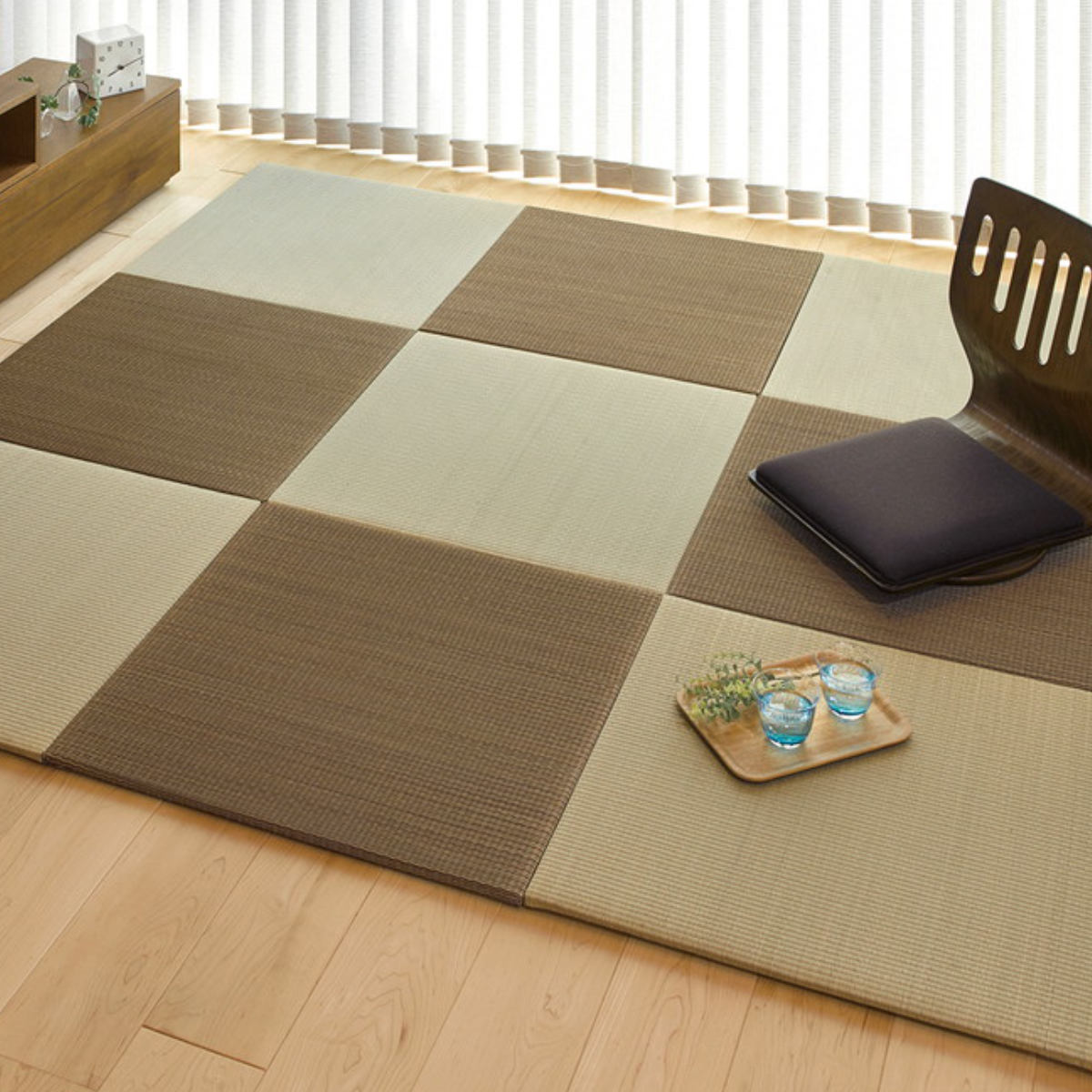 ユニット畳 置き畳 四季 約82×82 滑り止め付き 1枚 ブルー ( 畳マット 畳 ラグ マット システム畳 フロア畳 フローリング畳 簡単 設置 軽い フローリング 手軽 和室 洋室 い草 ) 【ナチュラル】 ナチュラル