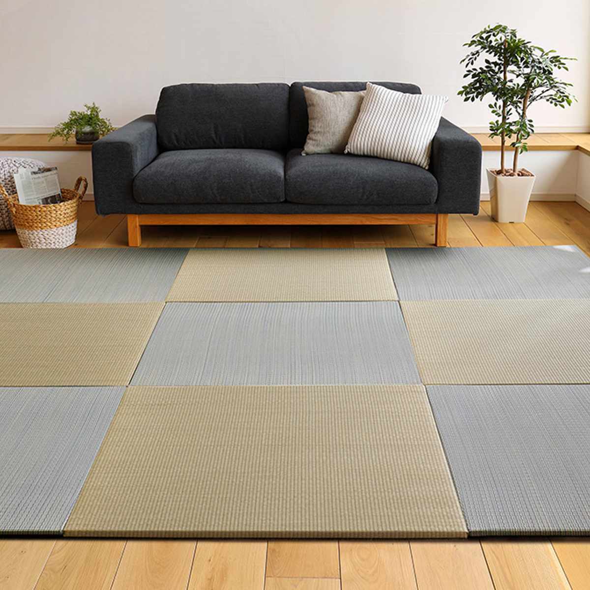 ユニット畳 置き畳 四季 約82×82 滑り止め付き 1枚 ブルー ( 畳マット 畳 ラグ マット システム畳 フロア畳 フローリング畳 簡単 設置 軽い フローリング 手軽 和室 洋室 い草 ) 【ナチュラル】 ナチュラル