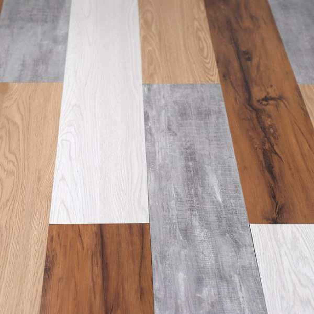 フロアマット 同色24枚入 2帖分 フロアタイル 木目調 ( タイルマット タイルカーペット マット 貼るだけ 簡単 手軽 カット可能 カッター キッチン 洗面所 繰り返し使える 洗える 木目調 耐久性 ) 【グレー】 グレー