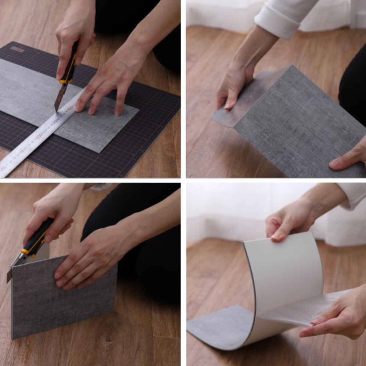 フロアマット 同色24枚入 2帖分 フロアタイル 木目調 ( タイルマット タイルカーペット マット 貼るだけ 簡単 手軽 カット可能 カッター キッチン 洗面所 繰り返し使える 洗える 木目調 耐久性 ) 【グレー】 グレー