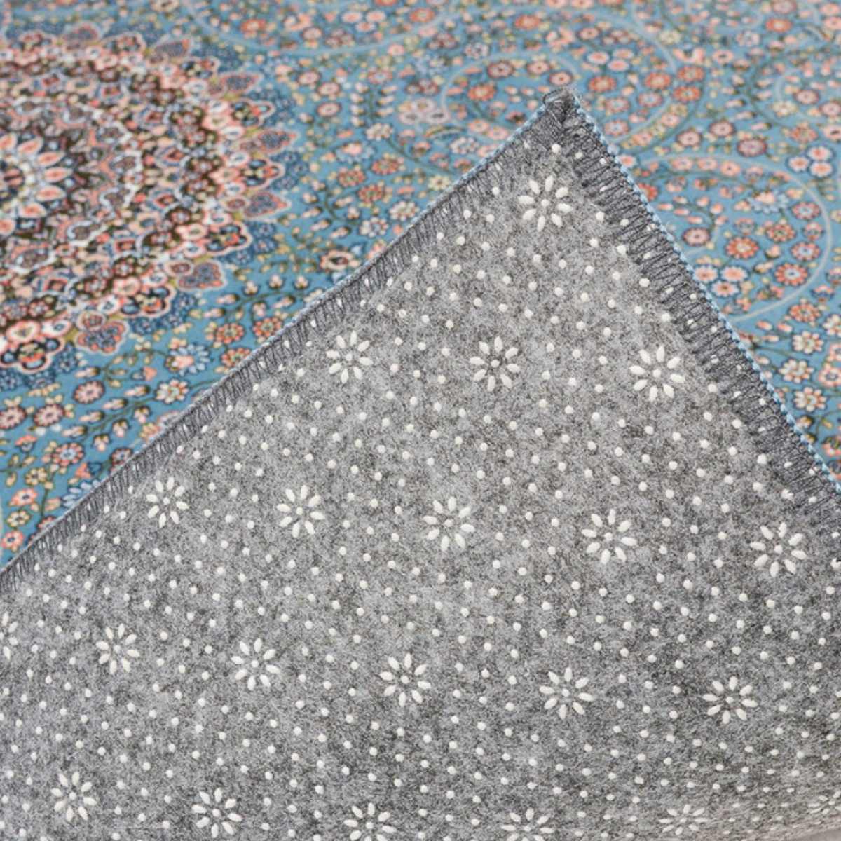 玄関マット 50×80 メダリオン柄 プリントマット 室内 ( マット ラグ 敷物 インテリア おしゃれ 薄手 軽量 滑り止め 手洗い 洗える 幅80cm キッチン リビング 寝室 洗面所 ランドリー 室内用マット 玄関 脱衣所 洗面 敷き物 ) 【ターコイズ】 ターコイズ