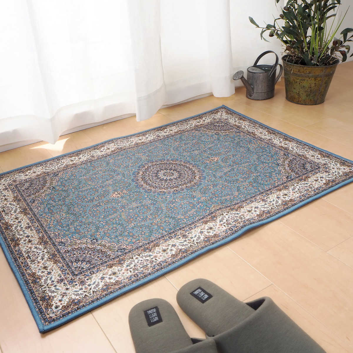 玄関マット 50×80 メダリオン柄 プリントマット 室内 ( マット ラグ 敷物 インテリア おしゃれ 薄手 軽量 滑り止め 手洗い 洗える 幅80cm キッチン リビング 寝室 洗面所 ランドリー 室内用マット 玄関 脱衣所 洗面 敷き物 ) 【ターコイズ】 ターコイズ