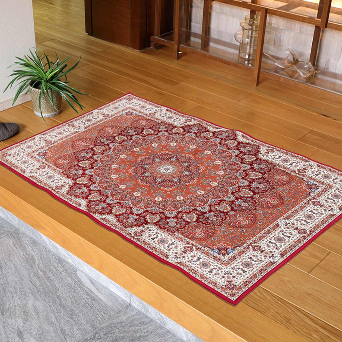 玄関マット 70×120 メダリオン柄 プリントマット 室内 ( マット ラグ 敷物 インテリア おしゃれ 薄手 軽量 滑り止め 手洗い 洗える 幅120cm 大きめ キッチン リビング 寝室 洗面所 ランドリー 室内用マット 玄関 脱衣所 ) 【ターコイズ】 ターコイズ