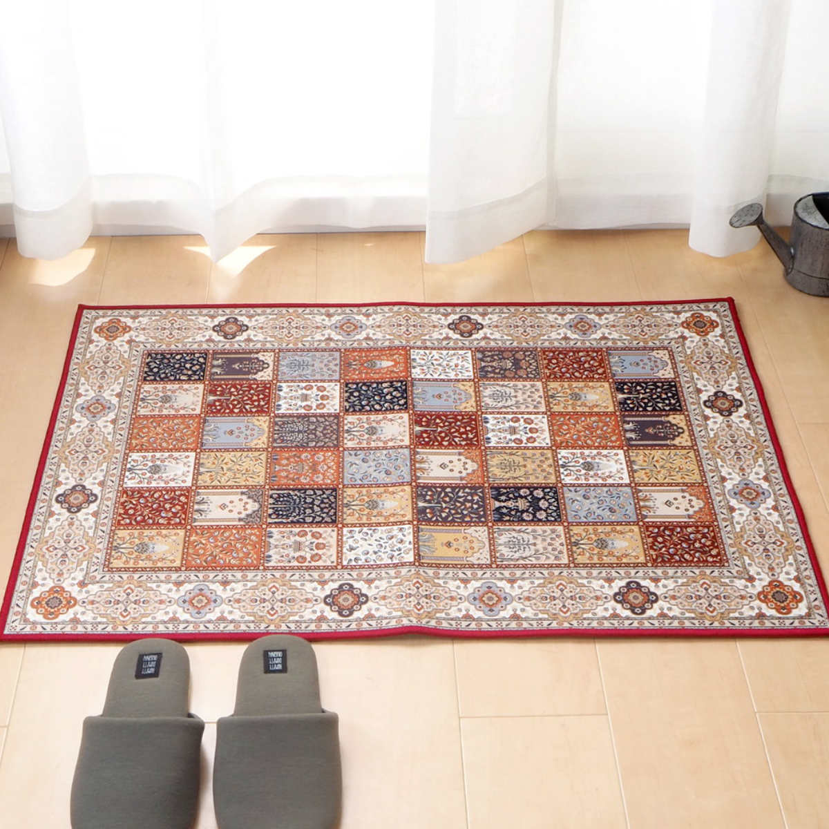 玄関マット 70×120 メダリオン柄 プリントマット 室内 ( マット ラグ 敷物 インテリア おしゃれ 薄手 軽量 滑り止め 手洗い 洗える 幅120cm 大きめ キッチン リビング 寝室 洗面所 ランドリー 室内用マット 玄関 脱衣所 ) 【ターコイズ】 ターコイズ