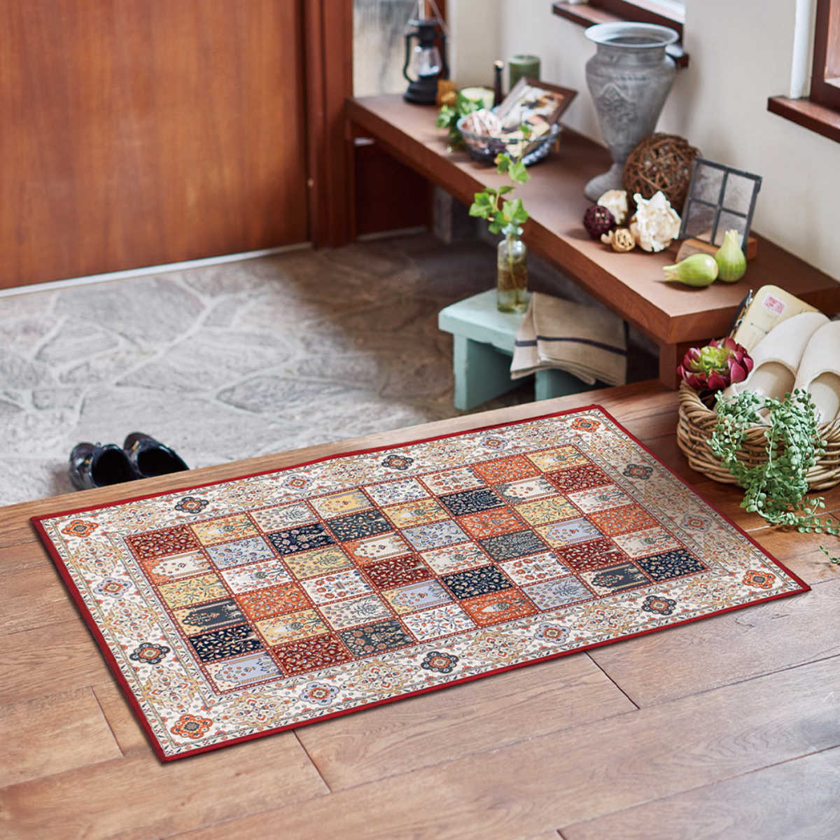 玄関マット 70×120 メダリオン柄 プリントマット 室内 ( マット ラグ 敷物 インテリア おしゃれ 薄手 軽量 滑り止め 手洗い 洗える 幅120cm 大きめ キッチン リビング 寝室 洗面所 ランドリー 室内用マット 玄関 脱衣所 ) 【ターコイズ】 ターコイズ