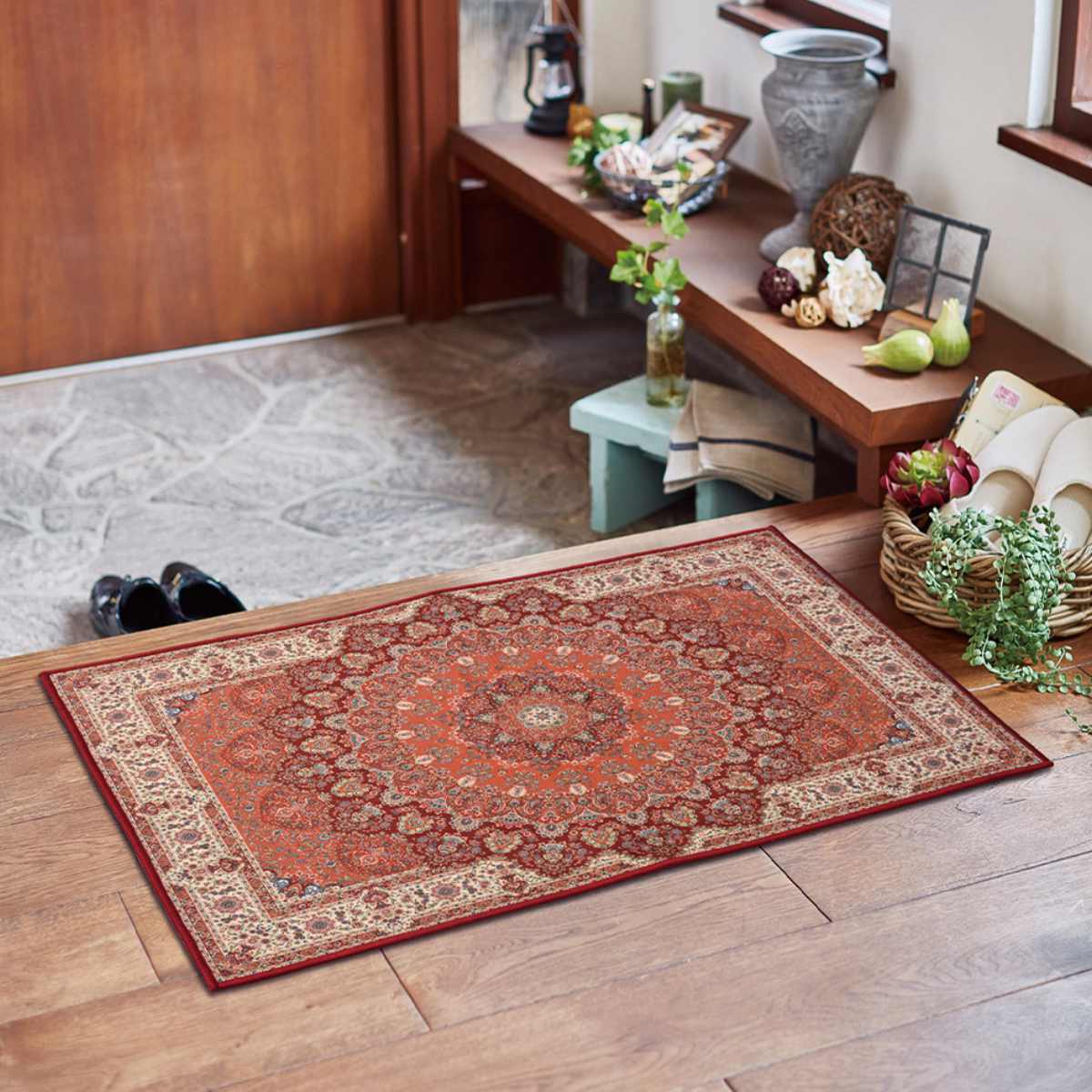 玄関マット 70×120 メダリオン柄 プリントマット 室内 ( マット ラグ 敷物 インテリア おしゃれ 薄手 軽量 滑り止め 手洗い 洗える 幅120cm 大きめ キッチン リビング 寝室 洗面所 ランドリー 室内用マット 玄関 脱衣所 ) 【ターコイズ】 ターコイズ