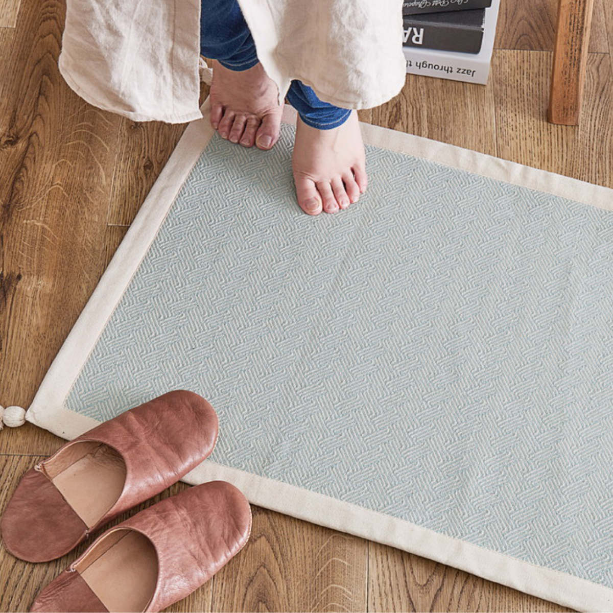 玄関マット 50×80 インド綿のふっくら玄関マット 室内 ( マット ラグ 洗える コットン 敷物 インテリア おしゃれ 薄手 軽量 滑り止め 幅80cm キッチン リビング 寝室 洗面所 ランドリー 室内用マット 玄関 脱衣所 洗面 敷き物 綿 ) 【ネイビー】 ネイビー