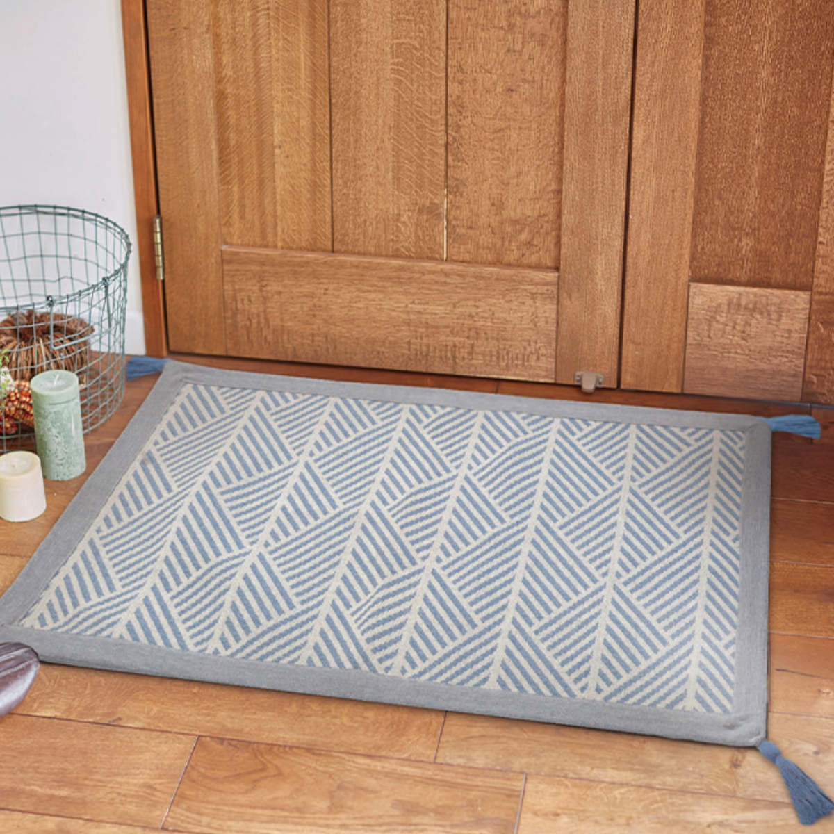 玄関マット 50×80 インド綿のふっくら玄関マット 室内 ( マット ラグ 洗える コットン 敷物 インテリア おしゃれ 薄手 軽量 滑り止め 幅80cm キッチン リビング 寝室 洗面所 ランドリー 室内用マット 玄関 脱衣所 洗面 敷き物 綿 ) 【ネイビー】 ネイビー