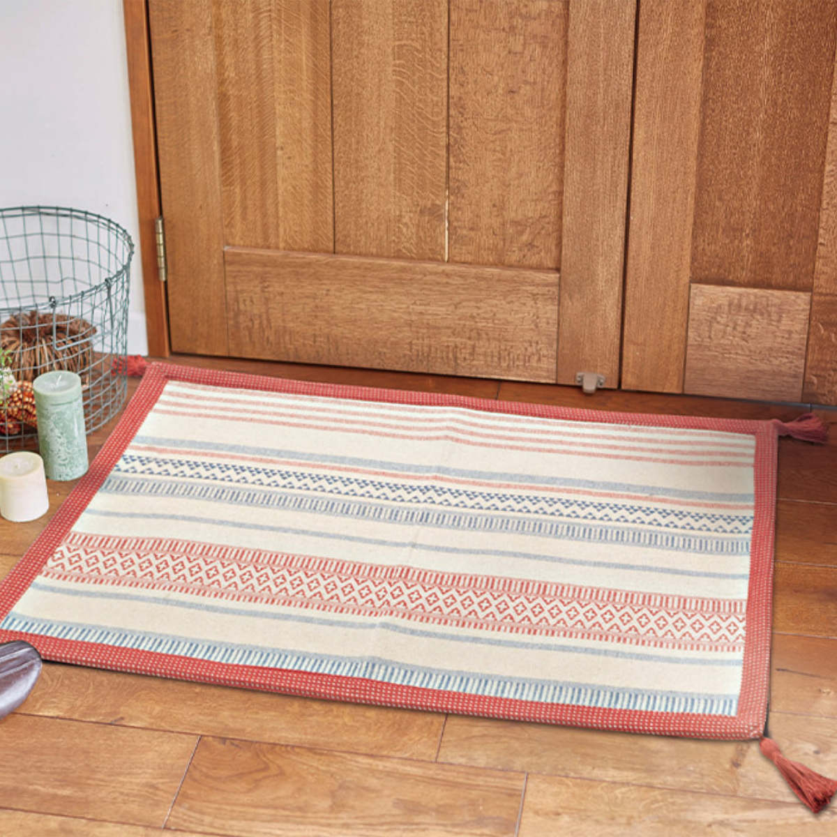 玄関マット 50×80 インド綿のふっくら玄関マット 室内 ( マット ラグ 洗える コットン 敷物 インテリア おしゃれ 薄手 軽量 滑り止め 幅80cm キッチン リビング 寝室 洗面所 ランドリー 室内用マット 玄関 脱衣所 洗面 敷き物 綿 ) 【ネイビー】 ネイビー