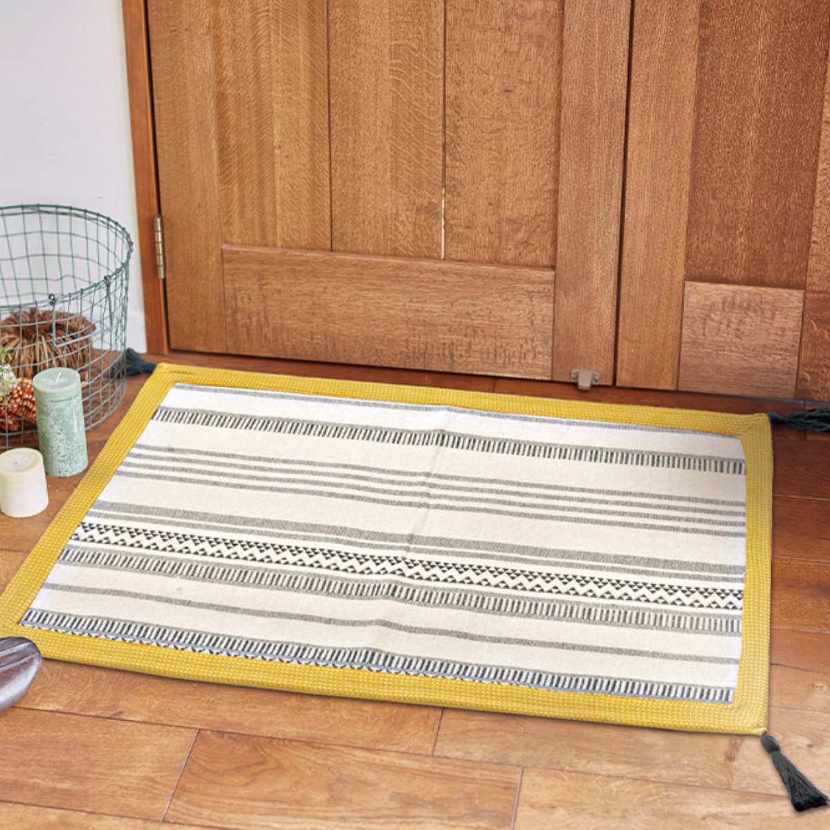 玄関マット 50×80 インド綿のふっくら玄関マット 室内 ( マット ラグ 洗える コットン 敷物 インテリア おしゃれ 薄手 軽量 滑り止め 幅80cm キッチン リビング 寝室 洗面所 ランドリー 室内用マット 玄関 脱衣所 洗面 敷き物 綿 ) 【ネイビー】 ネイビー