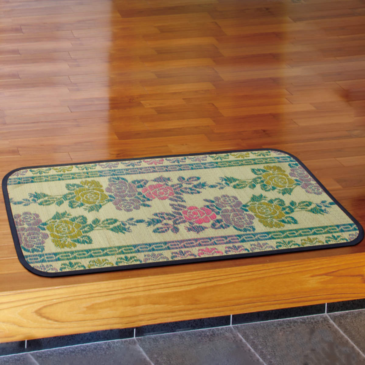 玄関マット 47×70 い草玄関マット 涼華 室内 ( い草 マット ラグ 敷物 花柄 薔薇 インテリア おしゃれ 薄手 軽量 幅70cm キッチン リビング 寝室 洗面所 ランドリー 室内用マット 玄関 脱衣所 洗面 敷き物 バラ 夏 )