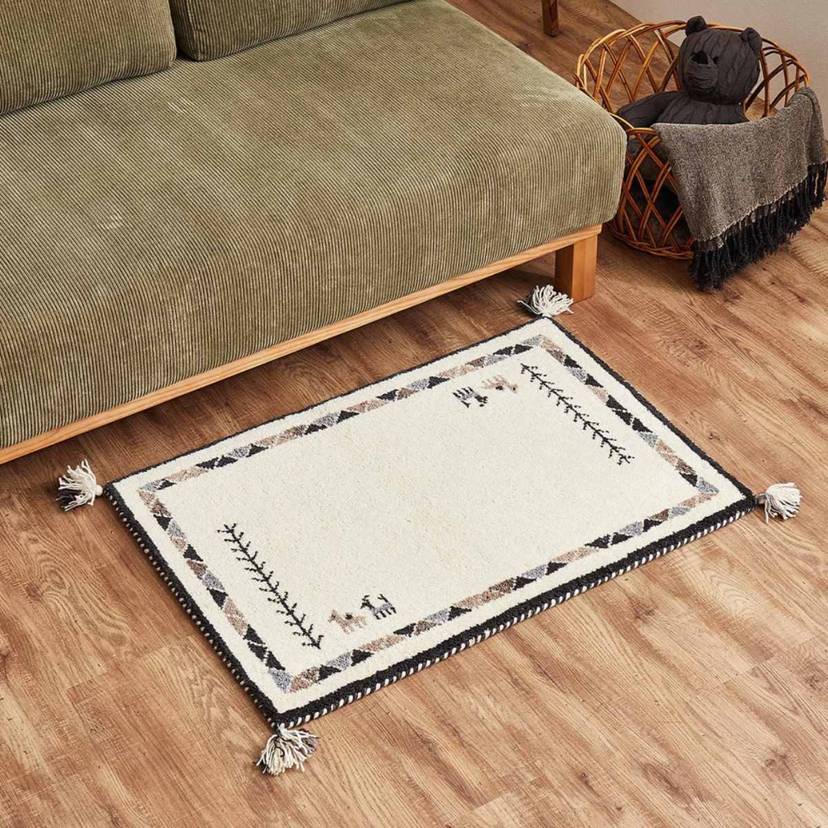 玄関マット 60×90 GABBEH 室内 ( マット ラグ 敷物 インテリア おしゃれ ウール100% 幅90cm ギャベ ギャッベ ハンドメイド オールシーズン フリンジ付き リビング ソファ横 ベッドサイド ラグマット 玄関用 エントランス ) 【D24】 D24