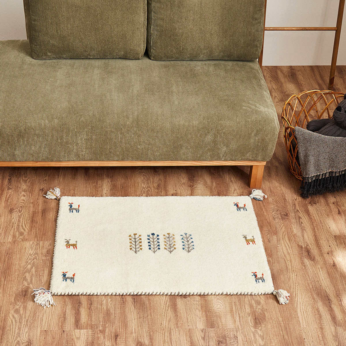 玄関マット 60×90 GABBEH 室内 ( マット ラグ 敷物 インテリア おしゃれ ウール100% 幅90cm ギャベ ギャッベ ハンドメイド オールシーズン フリンジ付き リビング ソファ横 ベッドサイド ラグマット 玄関用 エントランス ) 【D24】 D24