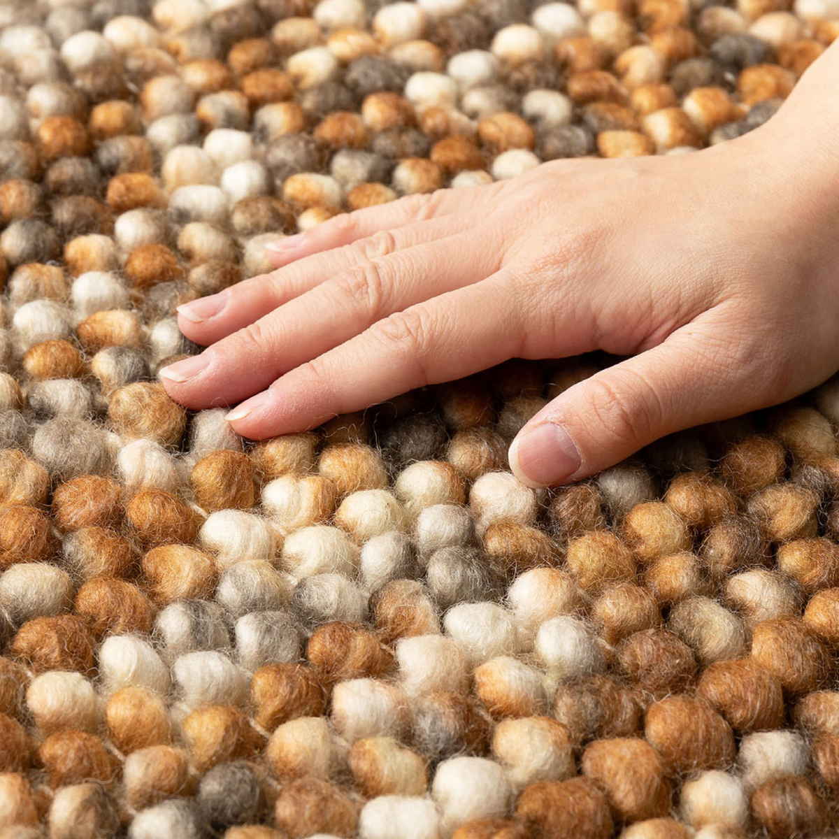 フロアマット 直径120cm ポコポコ マルチカラーの手織りマット 円形 ウール100% ( ラグ マット カーペット ふかふか グラデーション 玄関マット 室内 ホットカーペット対応 床暖対応 ハンドメイド 羊毛 敷き物 インテリア ) 【ベージュ】 ベージュ