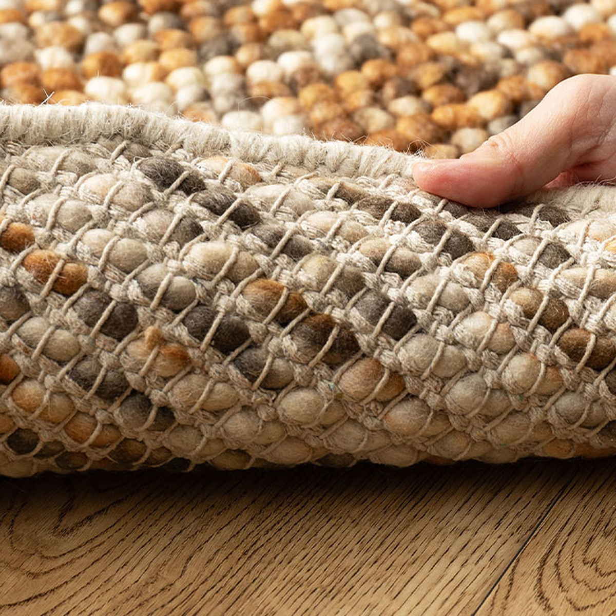 フロアマット 直径120cm ポコポコ マルチカラーの手織りマット 円形 ウール100% ( ラグ マット カーペット ふかふか グラデーション 玄関マット 室内 ホットカーペット対応 床暖対応 ハンドメイド 羊毛 敷き物 インテリア ) 【ベージュ】 ベージュ
