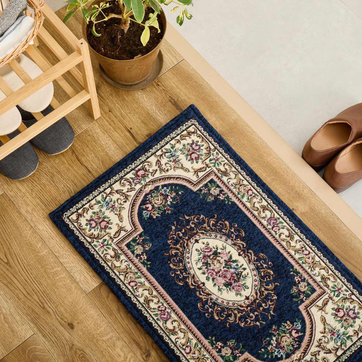 玄関マット 45×75 ダミニ 室内 ( マット ラグ 敷物 インテリア おしゃれ 滑り止め 幅75cm キッチン リビング 寝室 洗面所 ランドリー 室内用マット 玄関 脱衣所 洗面 敷き物 ) 【ネイビー】 ネイビー