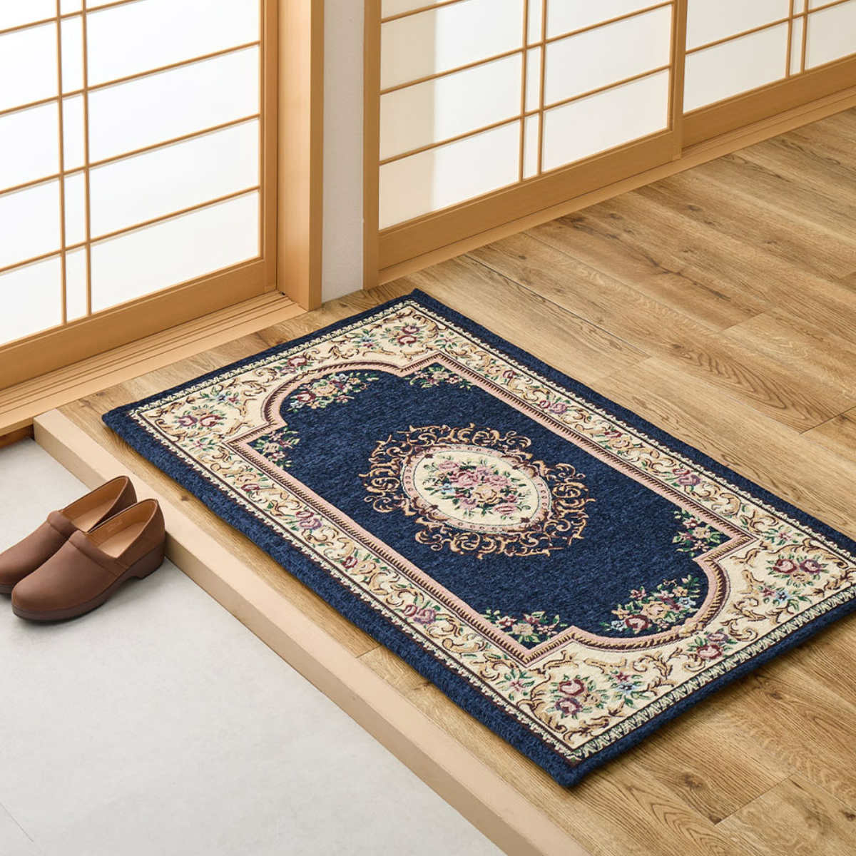 玄関マット 45×75 ダミニ 室内 ( マット ラグ 敷物 インテリア おしゃれ 滑り止め 幅75cm キッチン リビング 寝室 洗面所 ランドリー 室内用マット 玄関 脱衣所 洗面 敷き物 ) 【ネイビー】 ネイビー