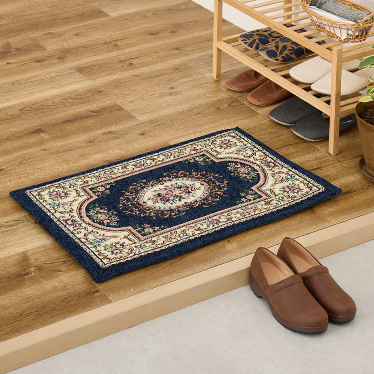 玄関マット 45×75 ダミニ 室内 ( マット ラグ 敷物 インテリア おしゃれ 滑り止め 幅75cm キッチン リビング 寝室 洗面所 ランドリー 室内用マット 玄関 脱衣所 洗面 敷き物 ) 【ネイビー】 ネイビー