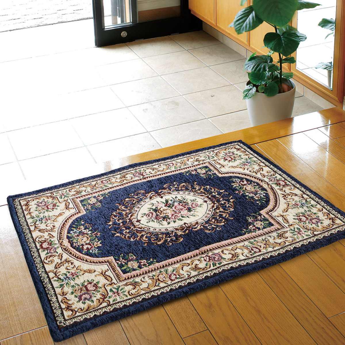 玄関マット 45×75 ダミニ 室内 ( マット ラグ 敷物 インテリア おしゃれ 滑り止め 幅75cm キッチン リビング 寝室 洗面所 ランドリー 室内用マット 玄関 脱衣所 洗面 敷き物 ) 【ネイビー】 ネイビー