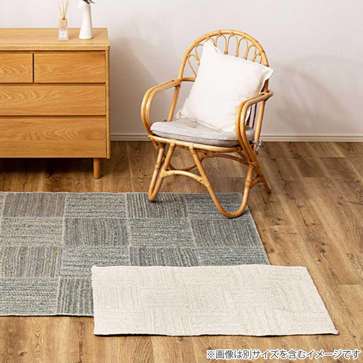玄関マット 室内 ジュートマット トロン 60×90 ( マット ラグ 敷物 インテリア おしゃれ ジュート100% 夏 手織り 黄麻 薄手 幅90cm かわいい キッチン リビング 寝室 洗面所 室内用マット 敷き物 涼しい ) 【ホワイト】 ホワイト