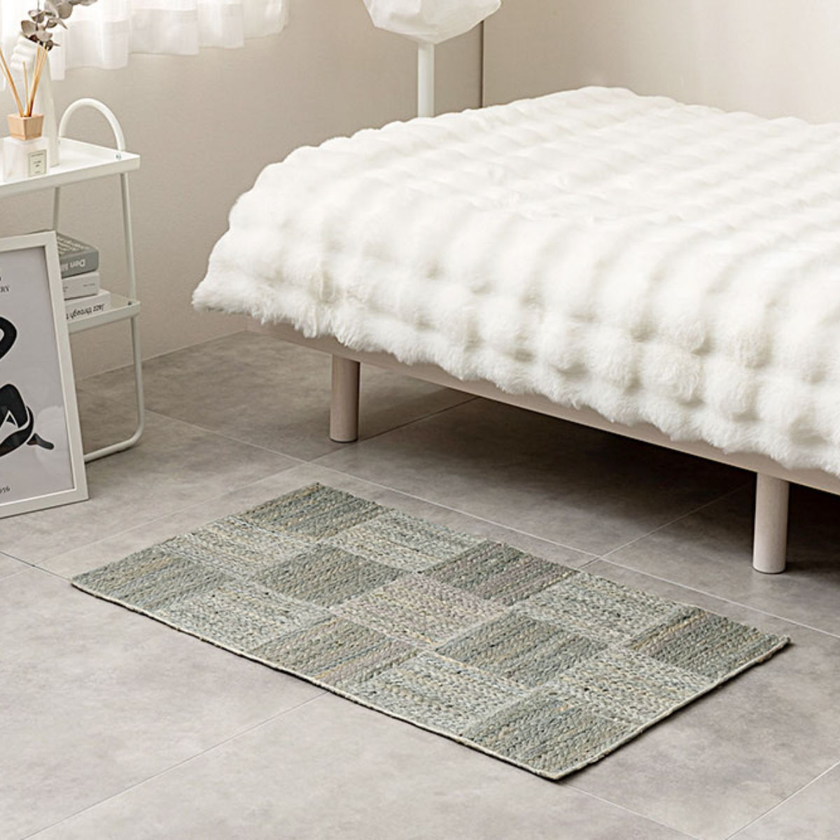 玄関マット 室内 ジュートマット トロン 60×90 ( マット ラグ 敷物 インテリア おしゃれ ジュート100% 夏 手織り 黄麻 薄手 幅90cm かわいい キッチン リビング 寝室 洗面所 室内用マット 敷き物 涼しい ) 【ホワイト】 ホワイト