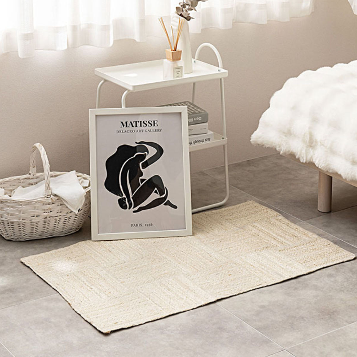 玄関マット 室内 ジュートマット トロン 60×90 ( マット ラグ 敷物 インテリア おしゃれ ジュート100% 夏 手織り 黄麻 薄手 幅90cm かわいい キッチン リビング 寝室 洗面所 室内用マット 敷き物 涼しい ) 【ホワイト】 ホワイト