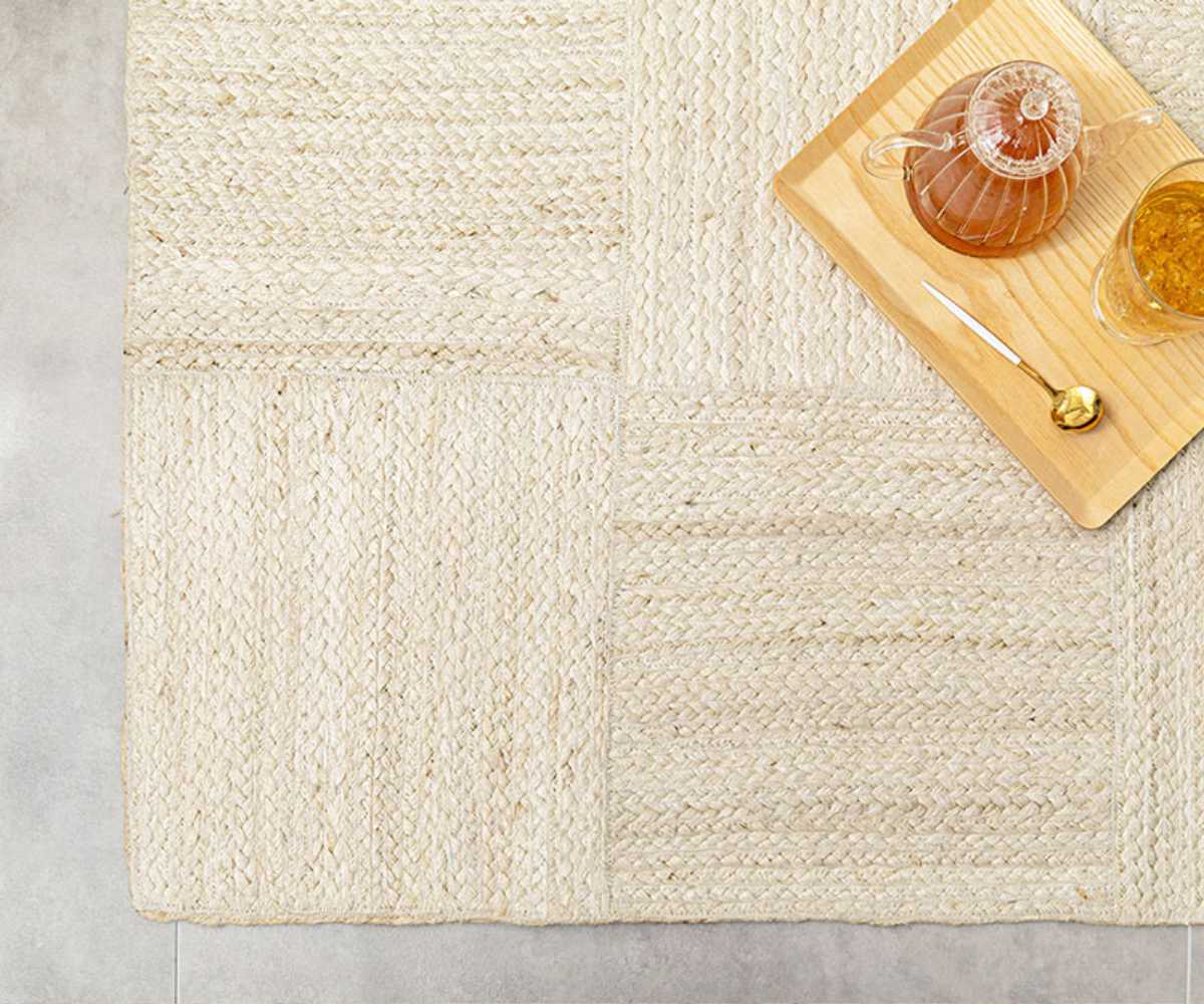 玄関マット 室内 ジュートマット トロン 60×90 ( マット ラグ 敷物 インテリア おしゃれ ジュート100% 夏 手織り 黄麻 薄手 幅90cm かわいい キッチン リビング 寝室 洗面所 室内用マット 敷き物 涼しい ) 【ホワイト】 ホワイト