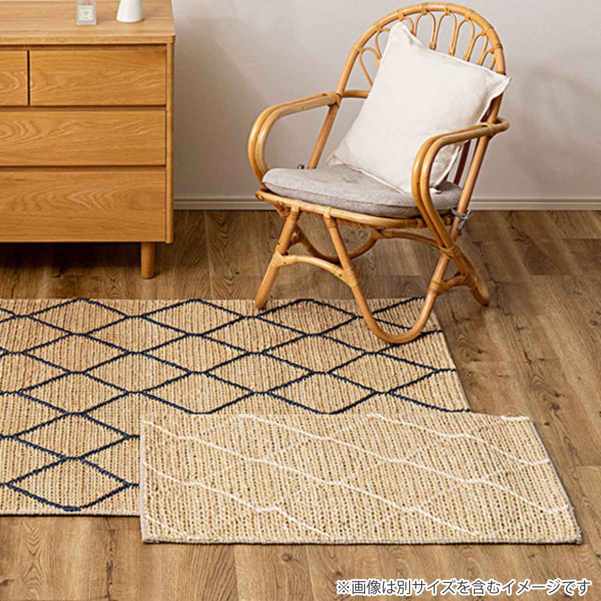 玄関マット 室内 ジュートマット モロッカン 60×90 ( マット ラグ 敷物 インテリア おしゃれ ジュート100% 夏 手織り 黄麻 薄手 幅90cm かわいい キッチン リビング 寝室 洗面所 室内用マット 敷き物 涼しい ) 【ネイビー】 ネイビー