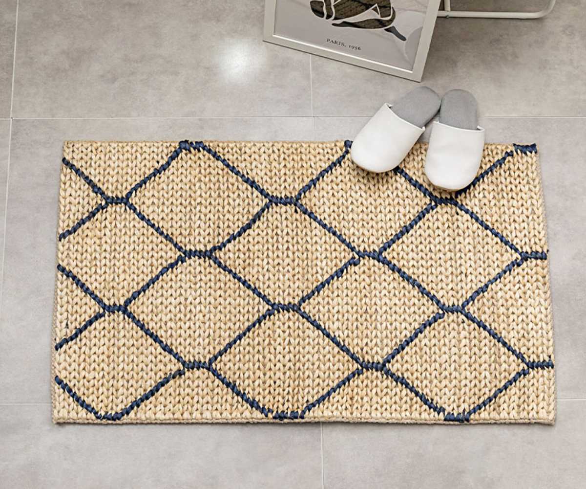 玄関マット 室内 ジュートマット モロッカン 60×90 ( マット ラグ 敷物 インテリア おしゃれ ジュート100% 夏 手織り 黄麻 薄手 幅90cm かわいい キッチン リビング 寝室 洗面所 室内用マット 敷き物 涼しい ) 【ネイビー】 ネイビー