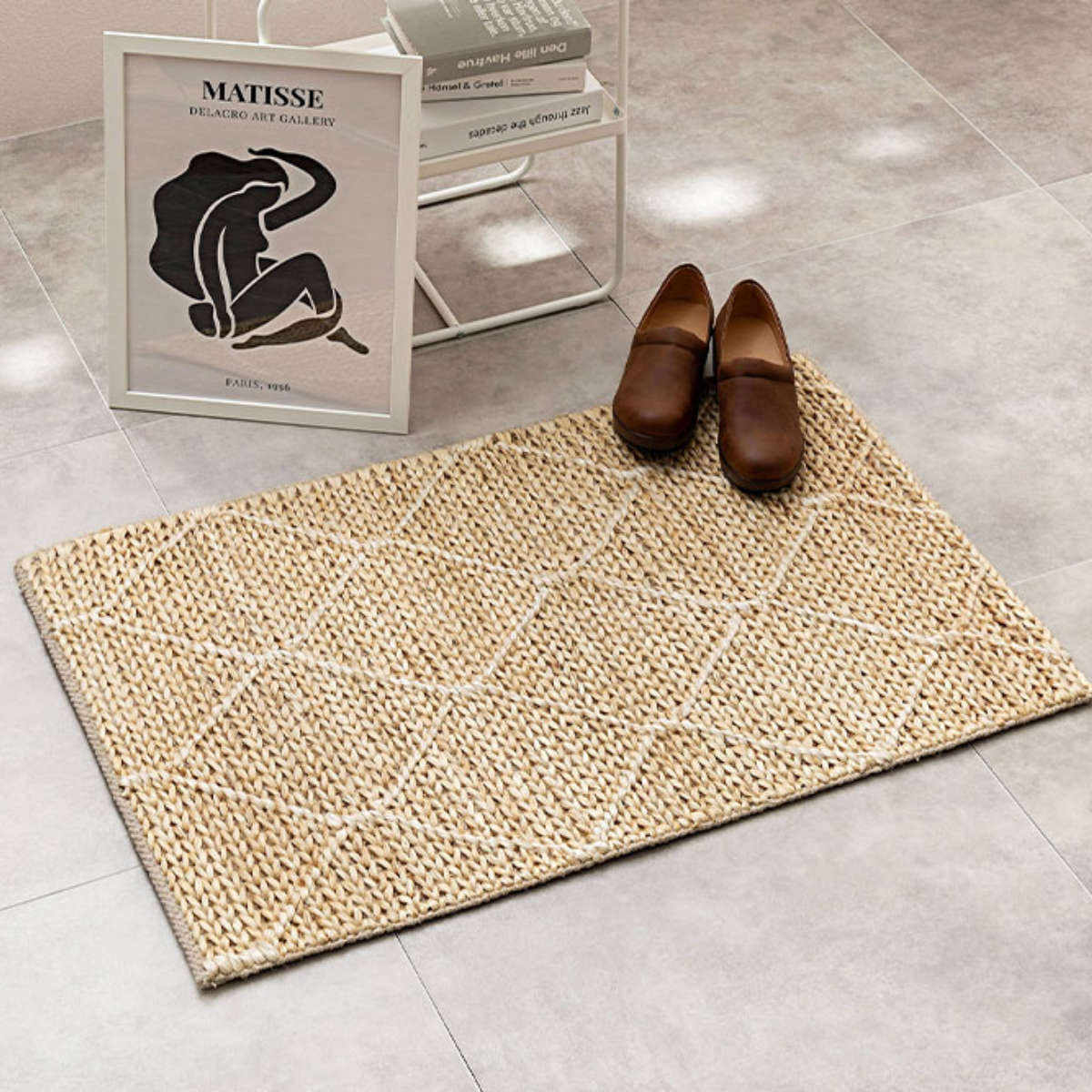 玄関マット 室内 ジュートマット モロッカン 60×90 ( マット ラグ 敷物 インテリア おしゃれ ジュート100% 夏 手織り 黄麻 薄手 幅90cm かわいい キッチン リビング 寝室 洗面所 室内用マット 敷き物 涼しい ) 【ネイビー】 ネイビー