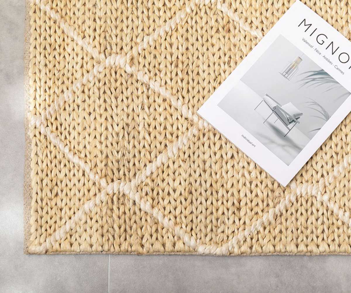 玄関マット 室内 ジュートマット モロッカン 60×90 ( マット ラグ 敷物 インテリア おしゃれ ジュート100% 夏 手織り 黄麻 薄手 幅90cm かわいい キッチン リビング 寝室 洗面所 室内用マット 敷き物 涼しい ) 【ネイビー】 ネイビー