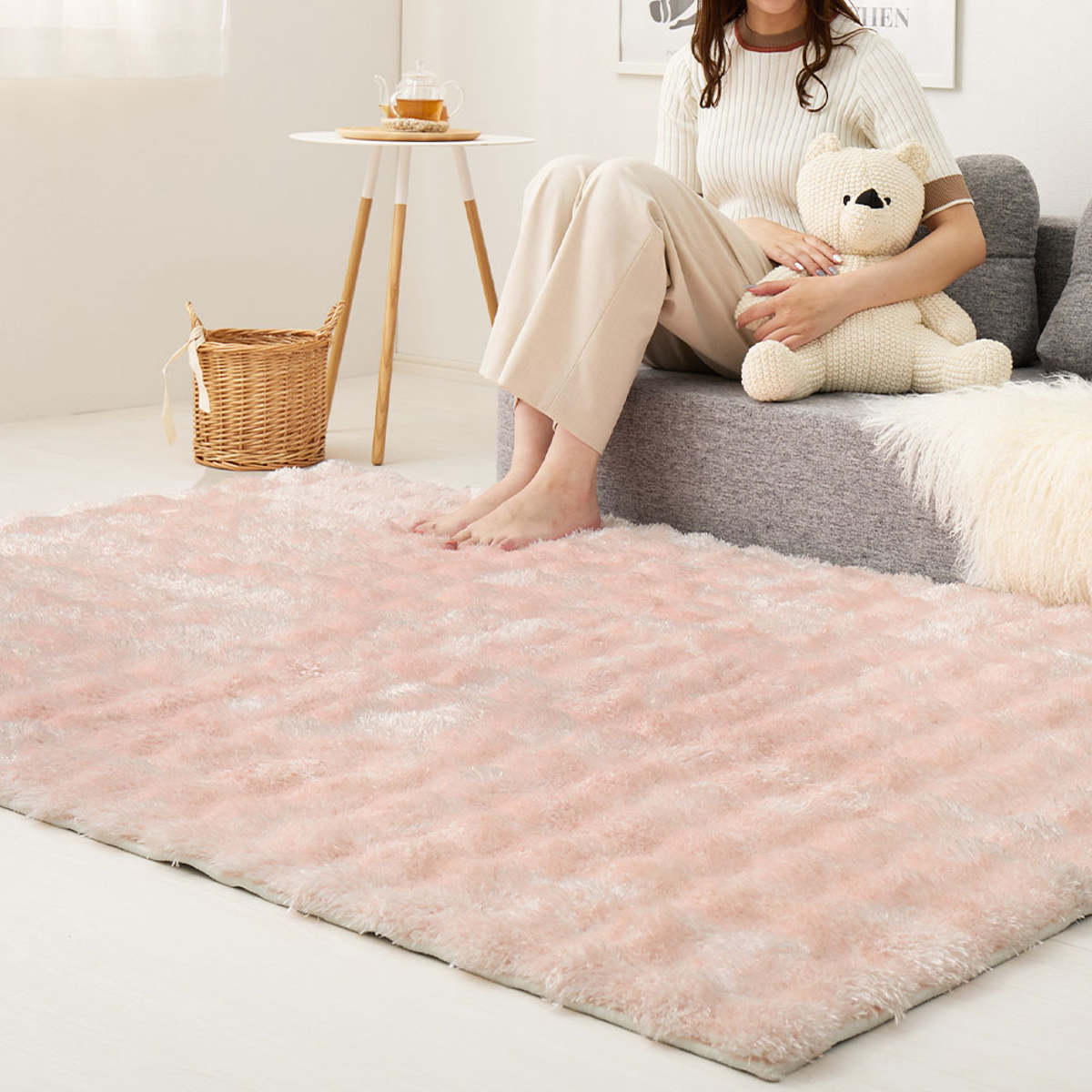 ラグ 洗える メルア 120x180 ポコポコシャギーラグ ( シャギーラグ ラグマット カーペット 絨毯 じゅうたん マット 床暖対応 床暖 床暖房 アクセントラグ ホットカーペット対応 インテリア ふんわり 低ホルムアルデヒド ) 【ピンク】 ピンク