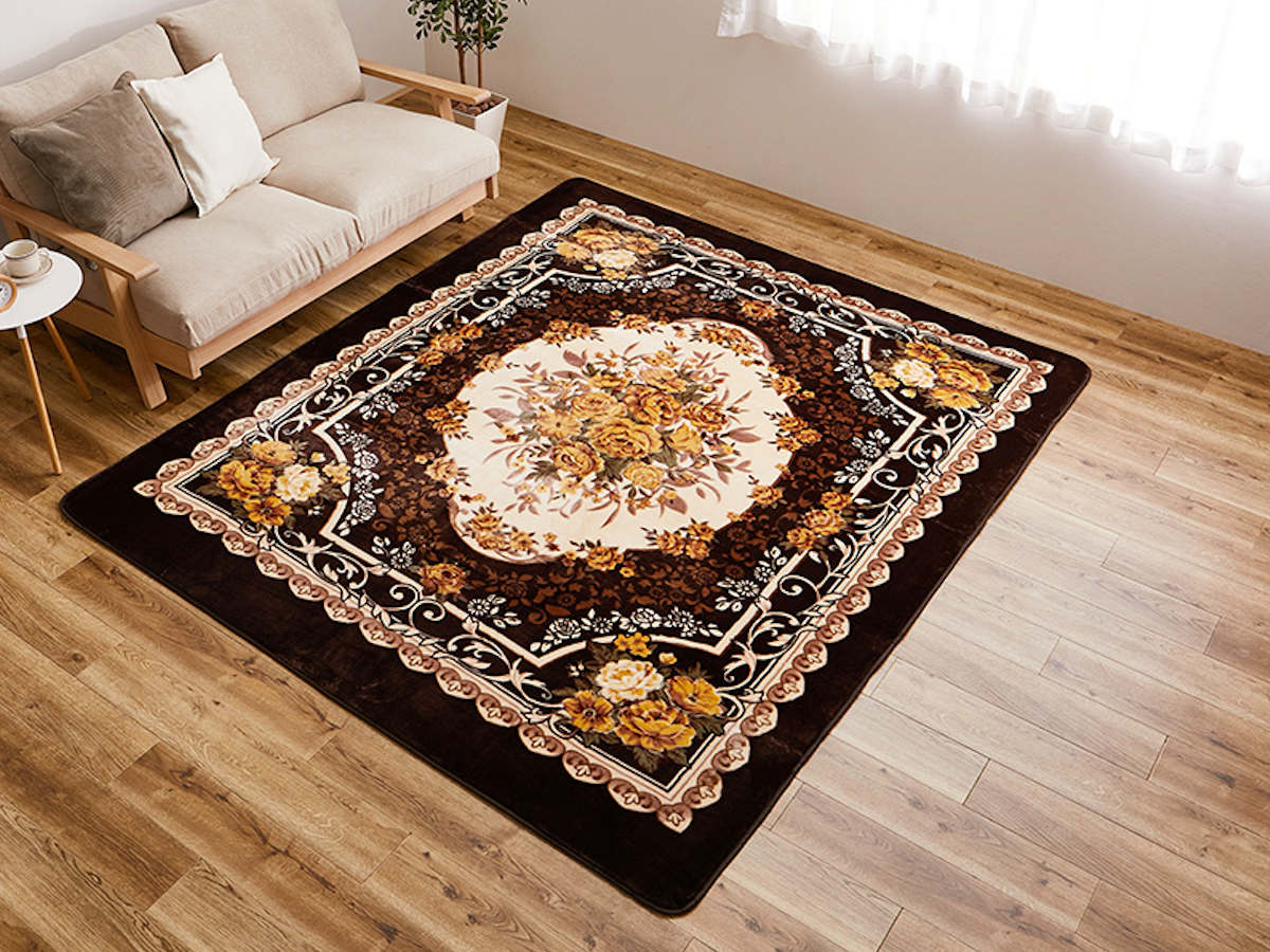 ラグ 洗える アドリア 200x300 ホットカーペットカバー ( ラグマット マット カーペット 絨毯 じゅうたん 床暖対応 床暖 床暖房 センターラグ 花柄 フラワー ホットカーペット インテリア ) 【ブラウン】 ブラウン