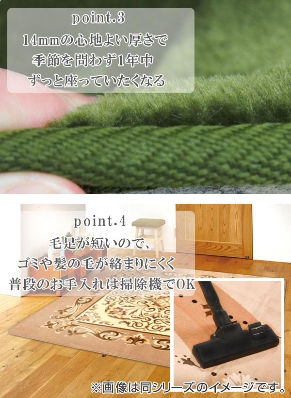 ラグ 厚手 3畳 225×225cm 床暖 ホットカーペット対応 ラグマット グリーン バルモ ( カーペット カバー マット 225×225 保温効果 防音対策 快適 リビング 正方形 床暖房 すべり止め 225 四角 じゅうたん 3畳用 秋冬 )