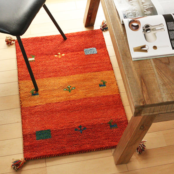 ラグ ラグマット 80×140cm 手織り マット ギャッベ D16 ( インテリアマット ギャベ じゅうたん ウール 厚手 絨毯 保温効果 防音対策 快適 リビング 長方形 床暖房 四角 室内 GABBEH 80 140 )