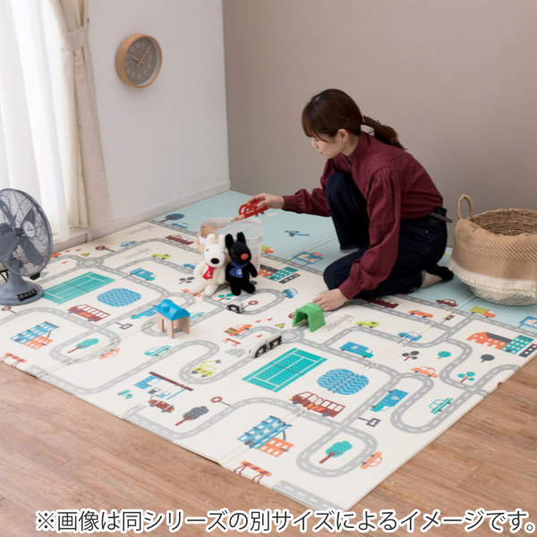 クッションプレイマット エクスロード CT折 148×196cm ( プレイマット 折りたたみ ベビーマット キッズマット 撥水 リバーシブル 両面 クッション性 おむつ替え 木目調 道路柄 子ども部屋 アウトドア )