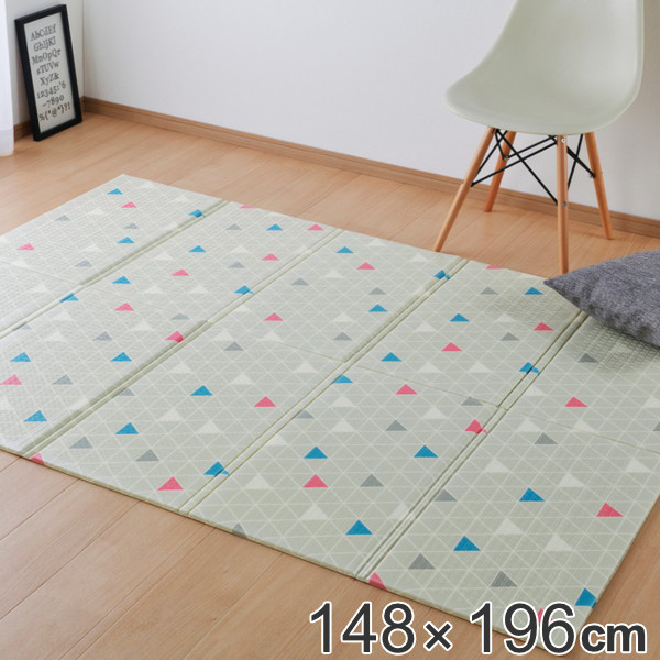 クッションプレイマット エクストライ CT折 148×196cm （ プレイマット 折りたたみ ベビーマット キッズマット 撥水 リバーシブル 両面  クッション性 おむつ替え 木目調 幾何学柄 子ども部屋 アウトドア 北欧 ）