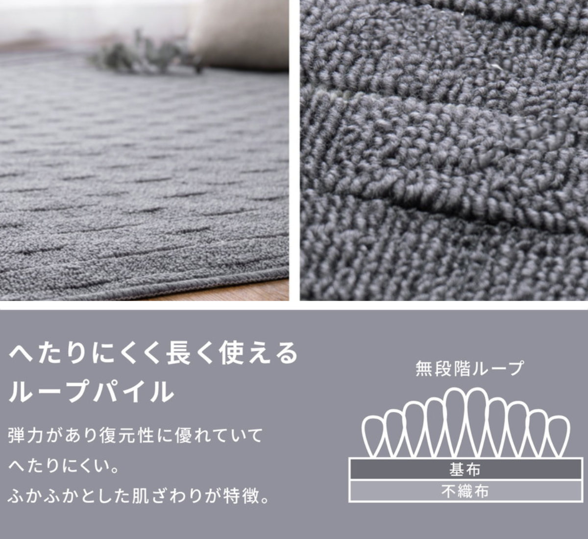 カーペット ラグ 江戸間2畳 平織カーペット メテオ 抗菌 防臭 カット可 ( 176×176cm ラグマット 江戸間 2帖 日本製 マット カットできる 敷き詰め タフトカーペット ぽこぽこ触感 平織り 床暖対応 ペット ) 【グレー】 グレー