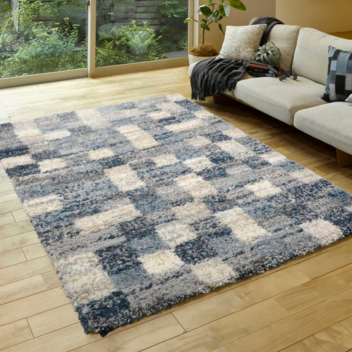 モロッコブロックチェックラグ