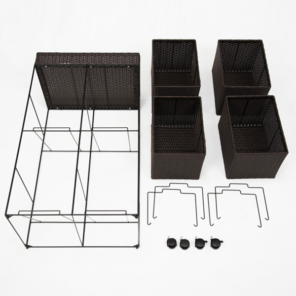 ランドリーラック 3段 ランドリーワゴン ランドリーバスケット バスケット付 横型 ラタン調 ( ラタン キャスター キャスター付 大容量 ワイド 洗濯 バスケット 脱衣かご ラック 洗濯物入れ 洗濯かご 四角 収納 防水 分別 ) 【ダークブラウン】 ダークブラウン