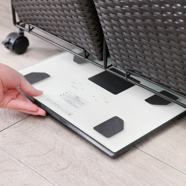 ランドリーラック 3段 ランドリーワゴン ランドリーバスケット バスケット付 横型 ラタン調 ( ラタン キャスター キャスター付 大容量 ワイド 洗濯 バスケット 脱衣かご ラック 洗濯物入れ 洗濯かご 四角 収納 防水 分別 ) 【ダークブラウン】 ダークブラウン