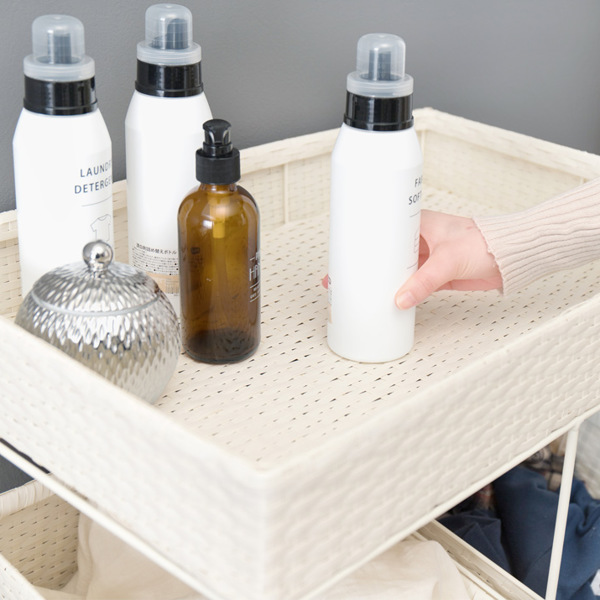 ランドリーラック 3段 ランドリーワゴン ランドリーバスケット バスケット付 横型 ラタン調 ( ラタン キャスター キャスター付 大容量 ワイド 洗濯 バスケット 脱衣かご ラック 洗濯物入れ 洗濯かご 四角 収納 防水 分別 ) 【ダークブラウン】 ダークブラウン