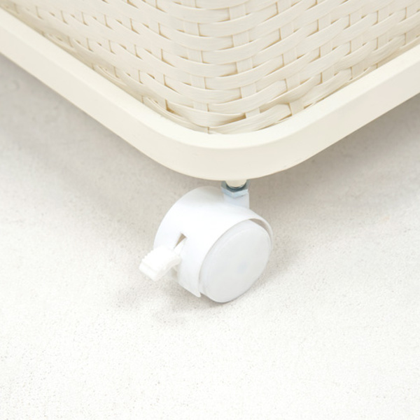 ランドリーラック 2段 ランドリーワゴン ランドリーバスケット バスケット付 縦型 ラタン調 ( ラタン スリム キャスター キャスター付 洗濯 バスケット 脱衣かご ラック 洗濯物入れ 大容量 洗濯かご 四角 収納 防水 分別 ) 【ホワイト】 ホワイト