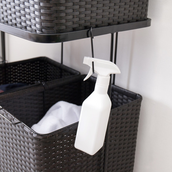 ランドリーラック 2段 ランドリーワゴン ランドリーバスケット バスケット付 横型 ラタン調 ( ラタン キャスター キャスター付 大容量 ワイド 洗濯 バスケット 脱衣かご ラック 洗濯物入れ 洗濯かご 四角 収納 防水 分別 ) 【ホワイト】 ホワイト