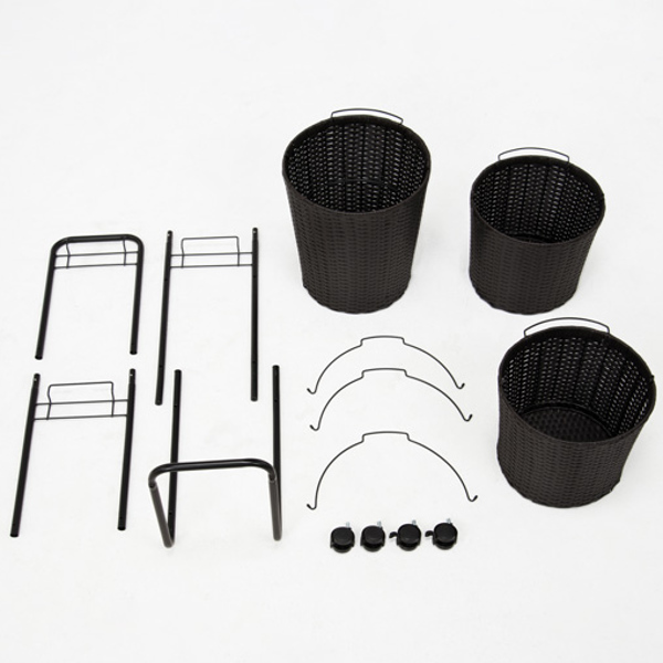 ランドリーラック 3段 丸型 ランドリーワゴン ランドリーバスケット バスケット付 縦型 ラタン調 ( ラタン スリム キャスター キャスター付 洗濯 バスケット 脱衣かご ラック 洗濯物入れ 洗濯かご 丸 収納 防水 分別 ) 【グレー】 グレー