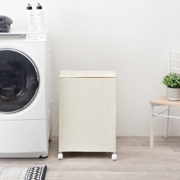 ランドリーボックス 70リットル ランドリーバスケット キャスター 大容量 ふた付 スリム ( 洗濯かご バスケット 隙間 収納 洗濯機横 ふた キャスター付き 脱衣かご ラック 洗濯物入れ 四角 70l 70L 目隠し 物入れ ) 【ホワイト】 ホワイト
