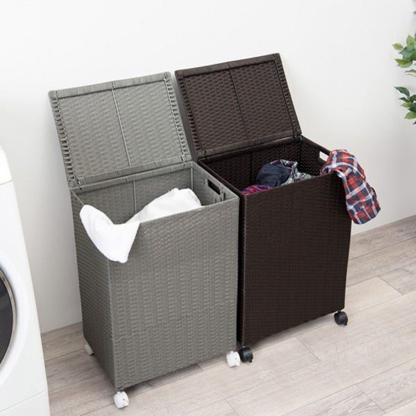 ランドリーボックス 70リットル ランドリーバスケット キャスター 大容量 ふた付 スリム ( 洗濯かご バスケット 隙間 収納 洗濯機横 ふた キャスター付き 脱衣かご ラック 洗濯物入れ 四角 70l 70L 目隠し 物入れ ) 【ホワイト】 ホワイト