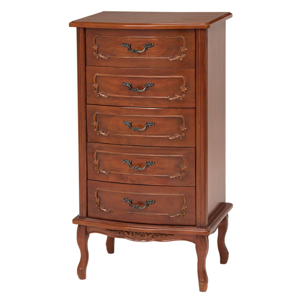チェスト 5段 クラシック調 マホガニー前板 猫脚 幅52cm ( サイドチェスト リビング収納 天然木 木製 タンス リビングボード 収納 サイドボード ブラウン 茶色 シック 高級感 おしゃれ 完成品 )